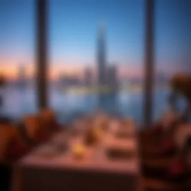 An Elegant Dining Experience in Dubai Elegant dining setup with a view of the Dubai skyline