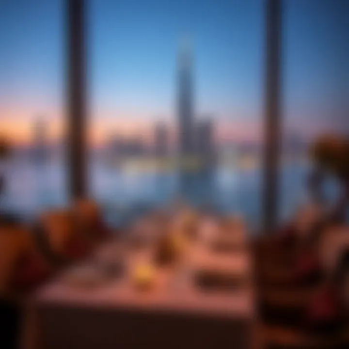 An Elegant Dining Experience in Dubai Elegant dining setup with a view of the Dubai skyline