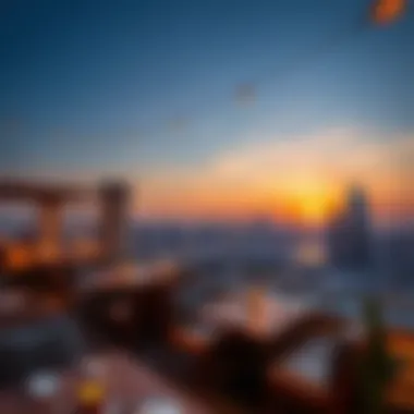 Rooftop Dining Experience at Sunset Ambiance of a rooftop restaurant during sunset