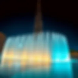 Majestic view of the Burj Khalifa fountain show at night