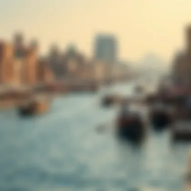 Historic Charm: Dubai Creek A scenic view of the Dubai Creek with traditional abra boats