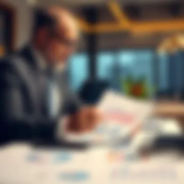 Analyzing Investment Strategies A financial analyst reviewing investment strategies with charts and graphs