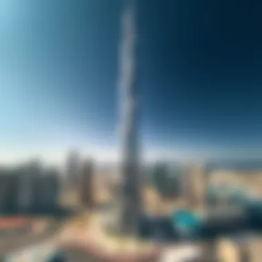 Dubai Skyline Featuring Iris Bay Tower Aerial perspective of Dubai with Iris Bay Tower in focus