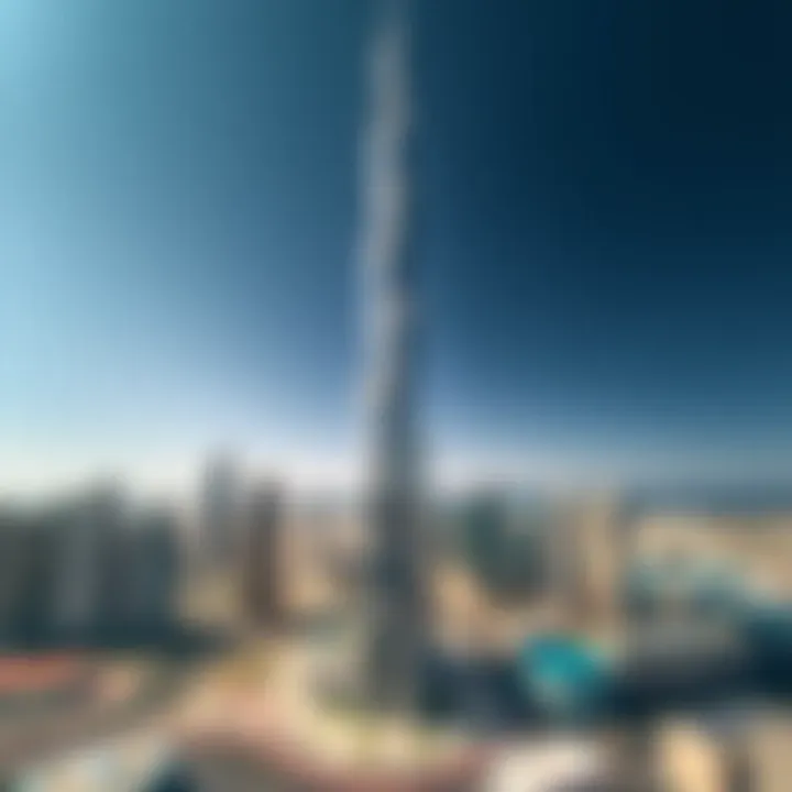 Dubai Skyline Featuring Iris Bay Tower Aerial perspective of Dubai with Iris Bay Tower in focus