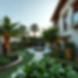 A stunning landscape design showcasing lush greenery and elegant hardscaping