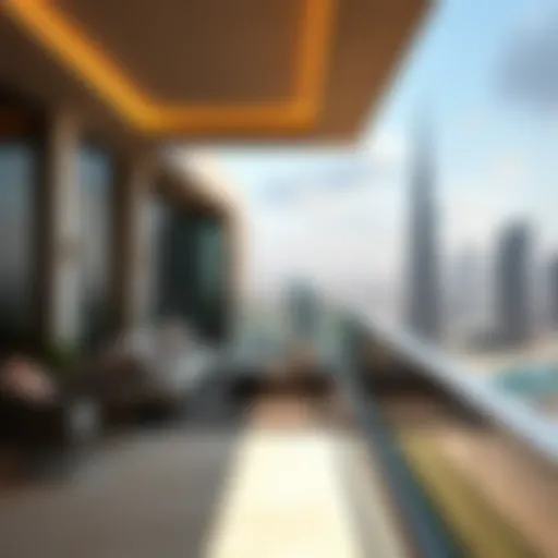 Luxurious penthouse balcony overlooking Dubai skyline
