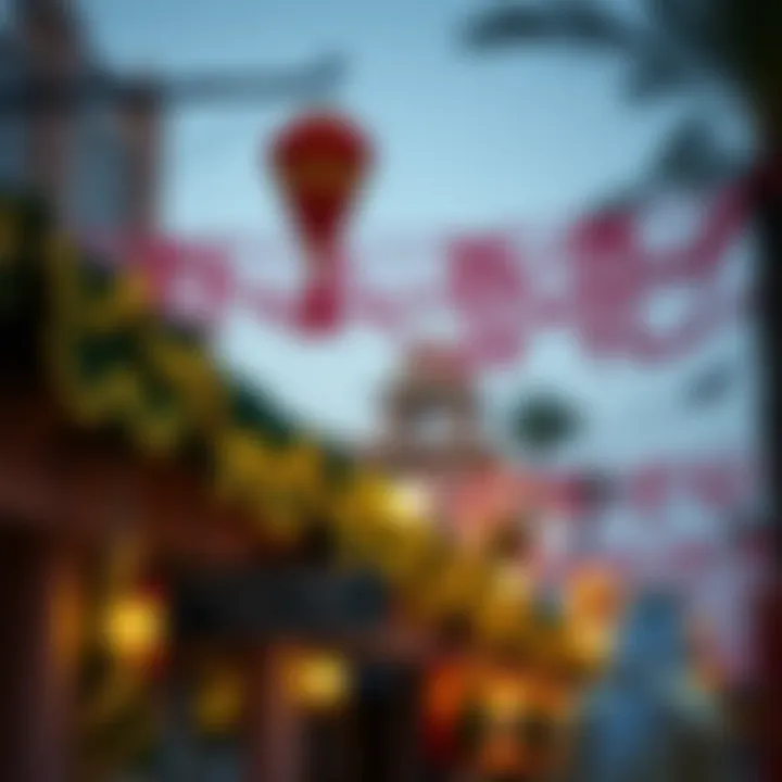 Traditional Emirati decorations adorning a street in Dubai during festive times