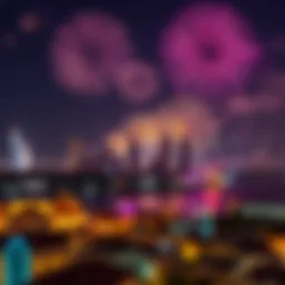 Colorful fireworks display over the Dubai skyline during a national holiday celebration