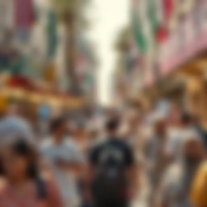 Crowds of tourists exploring a vibrant market during a national holiday in Dubai