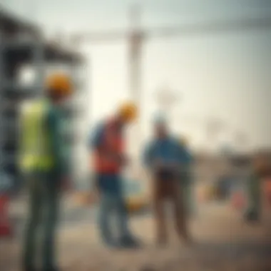 Construction workers collaborating on a site