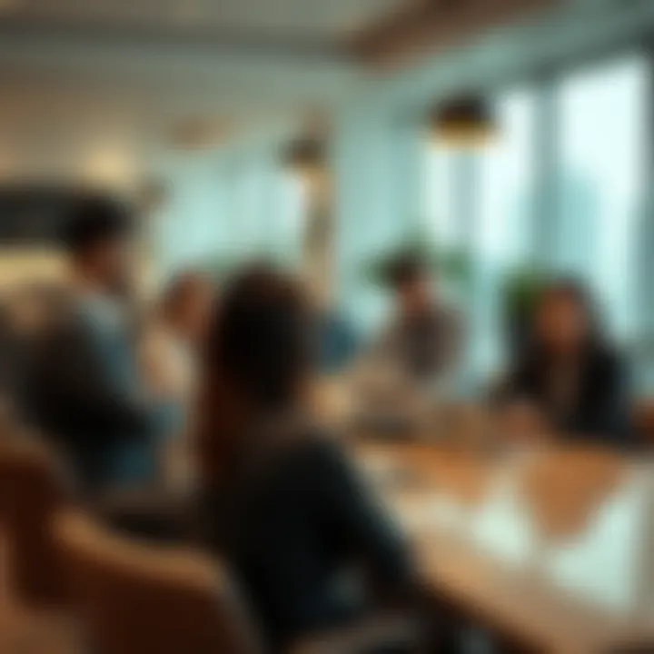 Professional Strategy Discussion Group of professionals discussing real estate strategies in a modern office