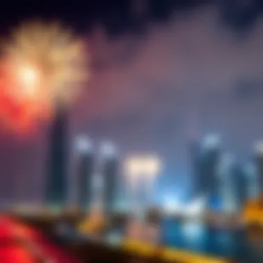 Fireworks illuminating the skyline of Dubai during a national celebration