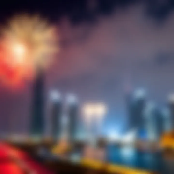 Fireworks illuminating the skyline of Dubai during a national celebration