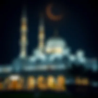 A serene mosque illuminated in Dubai at night during Ramadan