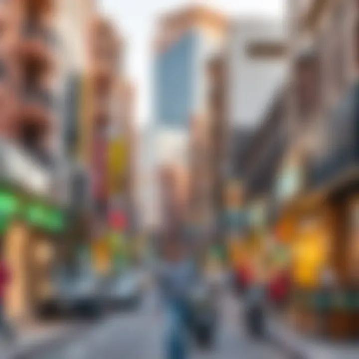 Vibrant Neighborhood Life in Bur Dubai A busy street in Bur Dubai with shops and cafes