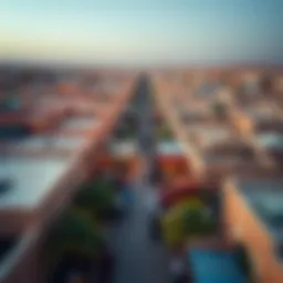 Aerial view highlighting the vibrant marketplace of Souk Al Marfa
