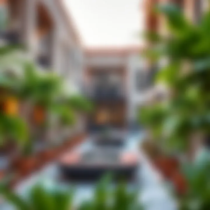 Vibrant community spaces in Souq Badr with lush greenery