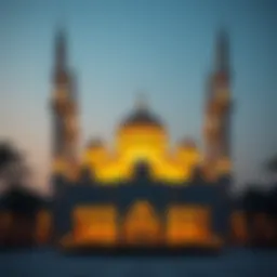 A serene view of a mosque illuminated at dusk during Ramadan