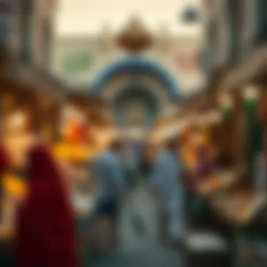 Vibrant Ramadan Market Scene A bustling market during Ramadan, showcasing traditional goods