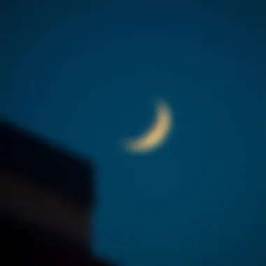 Crescent Moon Signifying Ramadan Crescent moon in the night sky, marking the beginning of Ramadan