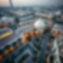 A stunning aerial view of the Outlet Village showcasing its unique architectural design