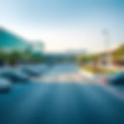 A scenic view of a free parking area in Dubai showcasing modern architecture