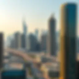 A scenic view of Dubai skyline showcasing modern architecture and high-rise buildings