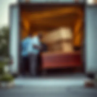 Careful Furniture Loading for Safe Transportation Professional movers loading furniture into a truck, demonstrating careful handling