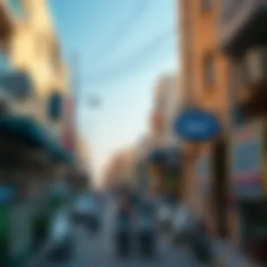 Vibrant Neighborhood in Dubai A vibrant neighborhood in Dubai with rental signs