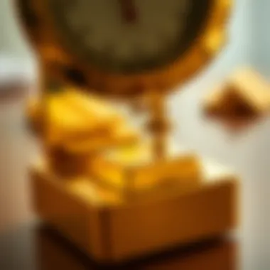 Close-up of a gold scale weighing a gram of gold