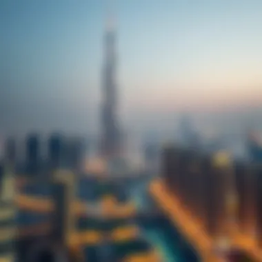 Dubai Skyline with Renad Tower Panoramic skyline of Dubai featuring Renad Tower as a key landmark