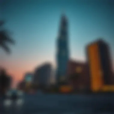 Renad Tower at Dusk Stunning view of Renad Tower at dusk, showcasing its illuminated facade