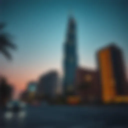 Renad Tower at Dusk Stunning view of Renad Tower at dusk, showcasing its illuminated facade